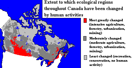 Extent to which ecological regions throughout Canada have been changed by human activities