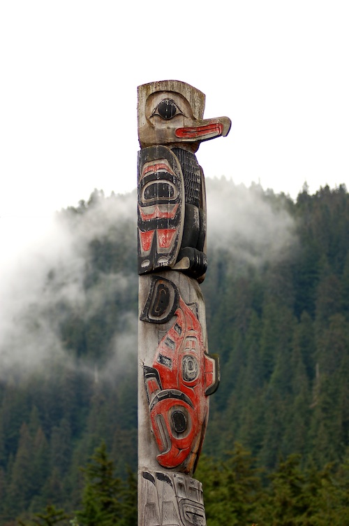 Totem Pole with Pacific Salmon